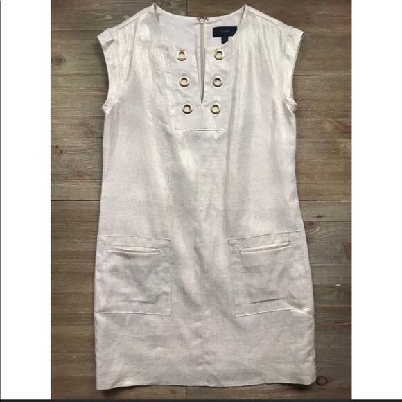 J.CREW METALLIC GOLD Linen Shift Sleeveless Linen Dress Women's Size 00 - Picture 6 of 11